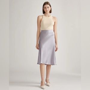 Quince Women's GREY LILAC Silk Midi Skirt XS 🪩 Washable 100% Silk 🩶💜 EUC